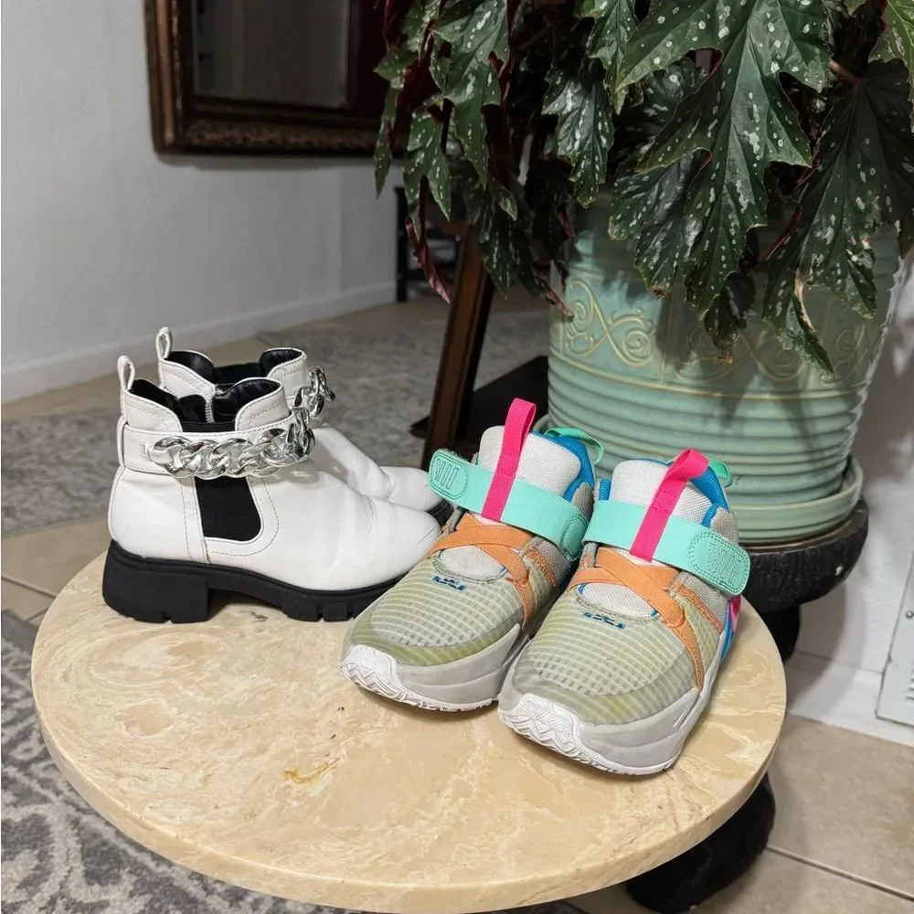Bundle.       Wonder Nation White Boots with Silver Chain  and  Nike Sneakers.